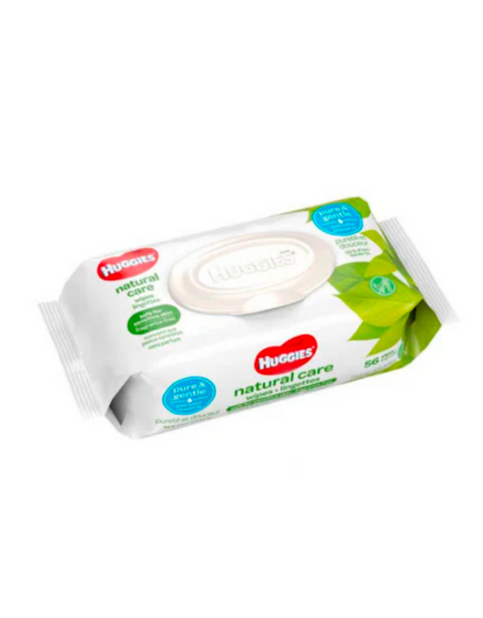 Lingettes Bébé Natural Care® – 56 pcs pour Peaux Sensibles Huggies