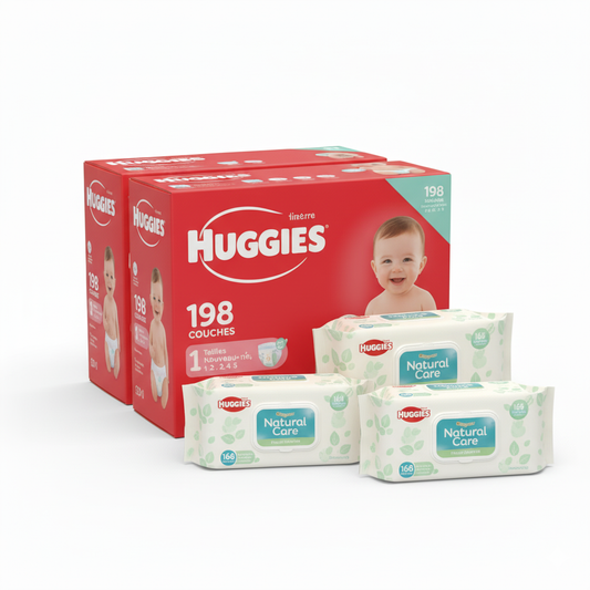 Pack Bébé Huggies – 396 Couches N à 5 + 168 Lingettes Natural Care®